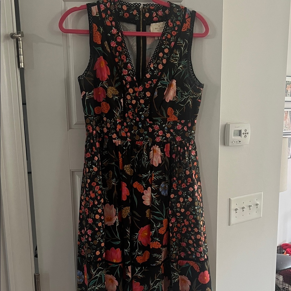 Kate Spade Vibrant Floral Black Midi Dress